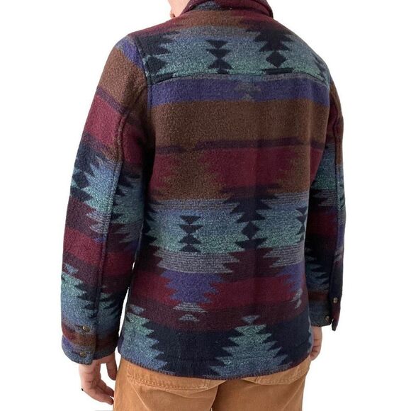 Vintage 90s Womens Wool Blend Aztec Southwestern Bohemian Fleece Jacket Sz L - Picture 4 of 9